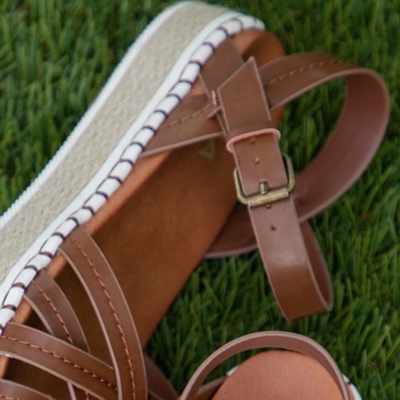 Cognac Straps Boho Espadrille Flat Platform Sandal - Picture 5 of 8